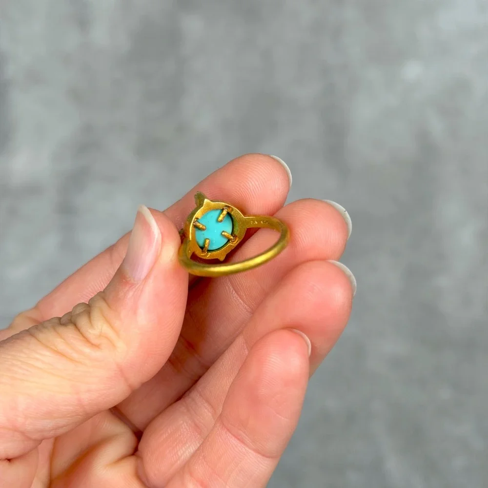 Freida Rothman BOHO Turquoise CZ 14K Gold over Sterling Silver Ring Size 6